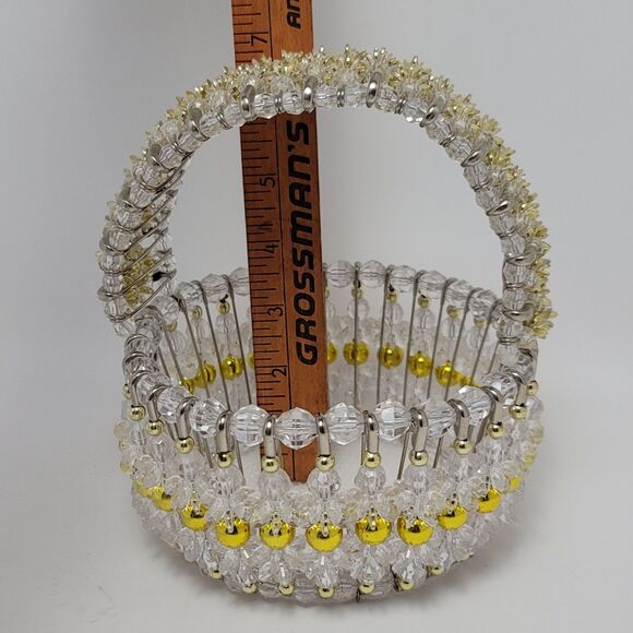 Safety Pins Beaded Handmade Wire Beads Ruffled Small Basket With Handles 2 Pcs - Picture 8 of 11